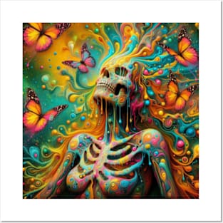 Psychedelic Skeleton Butterflies Posters and Art